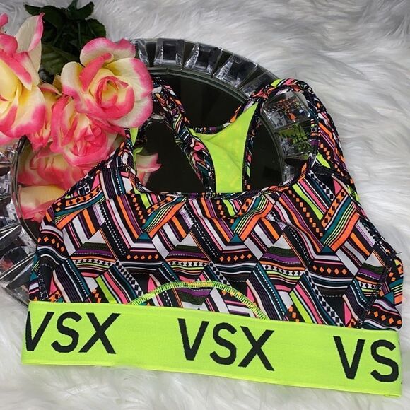 VSX Sports Bra Bright Neon Green Band W/ Geometric Print XS - Picture 7 of 7